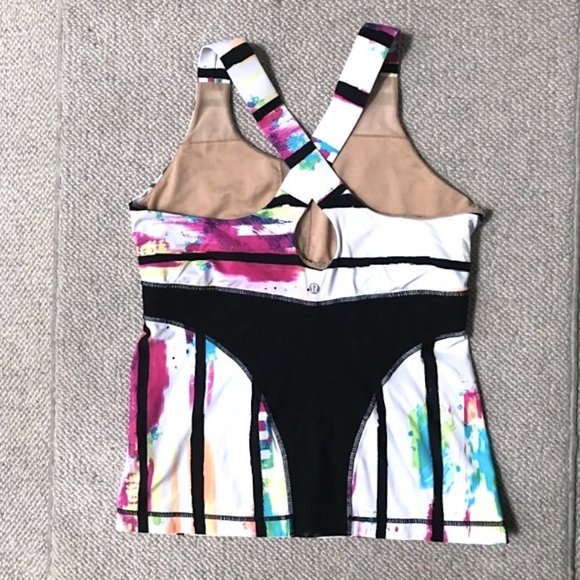 🌞😎 🌈NEW POST!!! Cute Lululemon white tank with black stripes & fun colours - Picture 5 of 8
